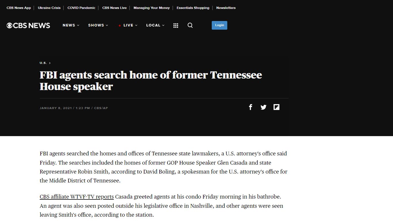 FBI agents search home of former Tennessee House speaker