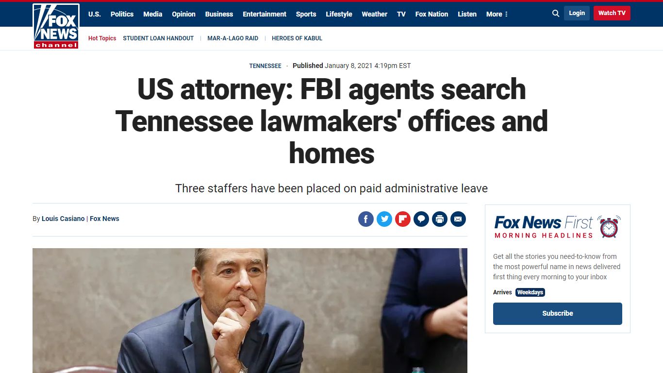 US attorney: FBI agents search Tennessee lawmakers' offices and homes