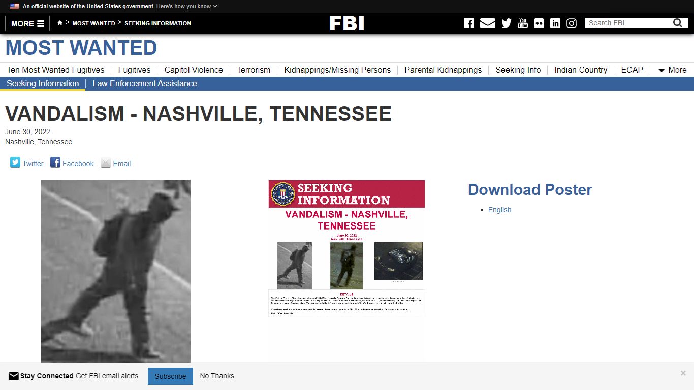 VANDALISM - NASHVILLE, TENNESSEE — FBI